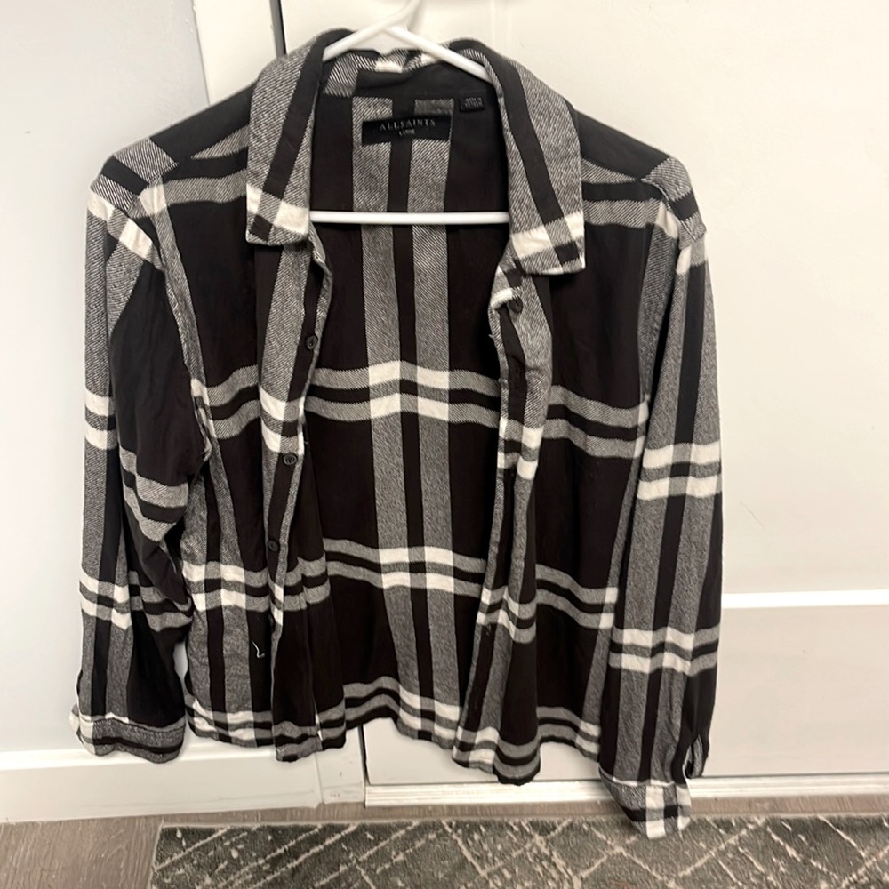 All saints men’s flannel size large black and white
